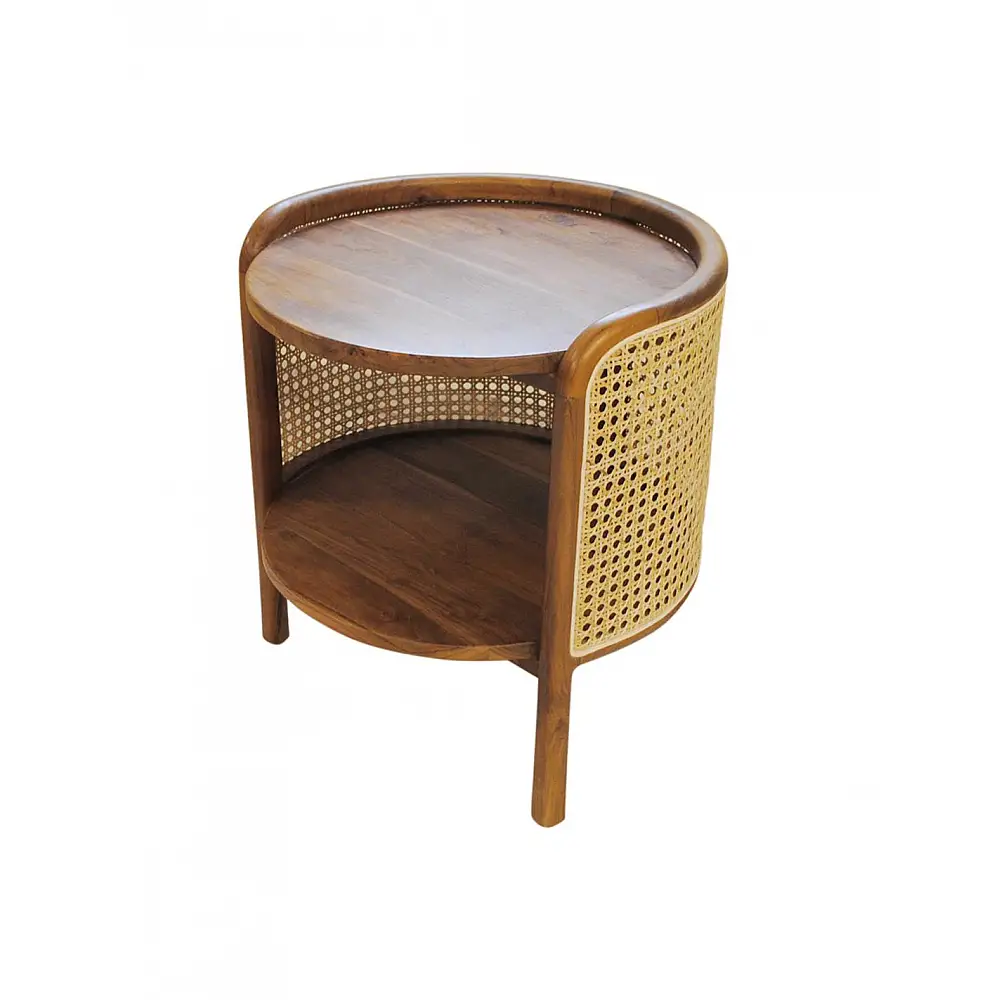Τραπέζι βοηθητικό στρογγυλό Teak/Rattan 50x50 cm