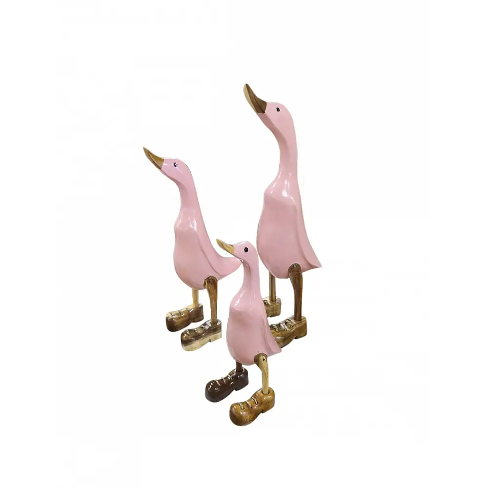 Πάπιες διακοσμητικό  ροζ Set3/Bamboo&teak wood 30x15x45/20x13x35/15x10x24cm