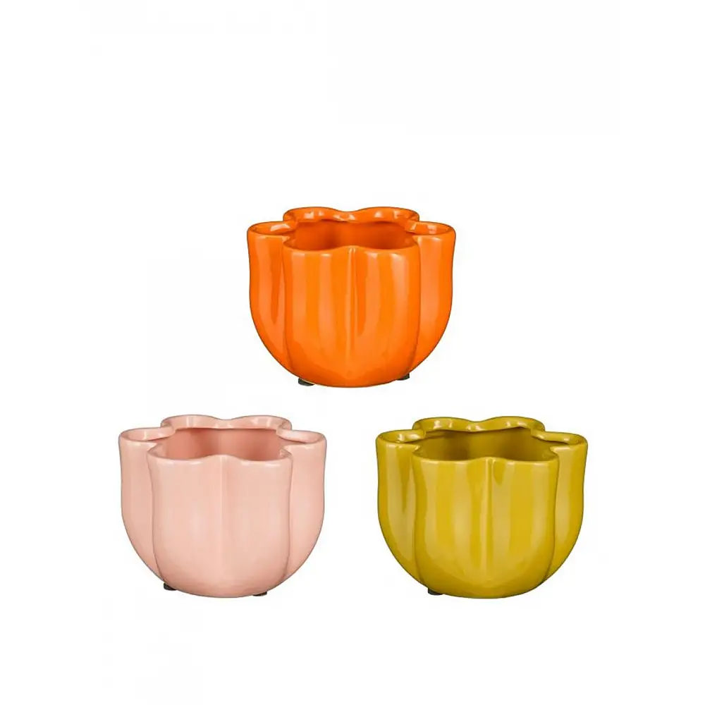 Κασπώ κεραμικό λουλούδι 3χρώμ.  Φ14,5Η11 cm