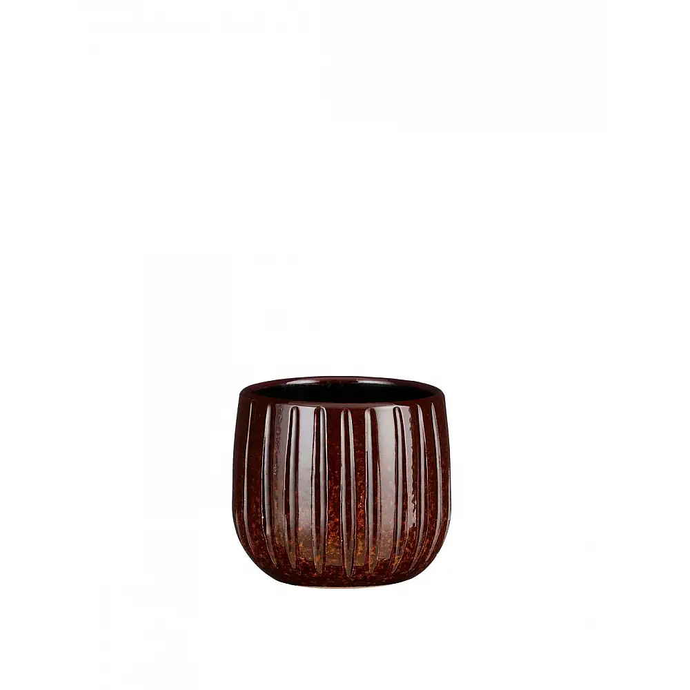 Κασπώ κεραμικό μπουλ ριγέ καφέ  Φ14x12 cm