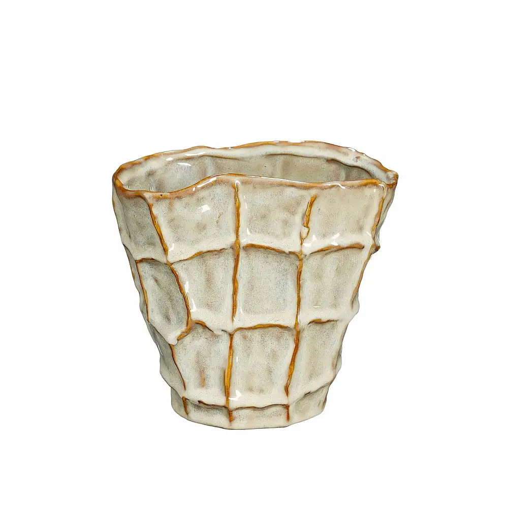 Βάζο cream οβάλ ανάγλ. τετράγωνα 18x11,5x16,5cm