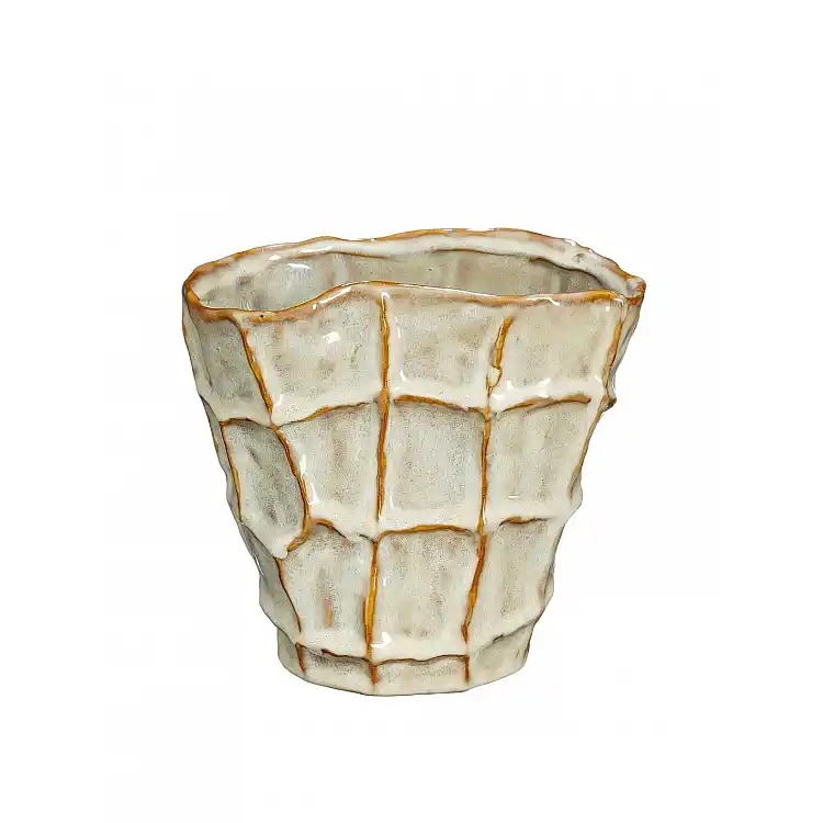 Βάζο cream οβάλ ανάγλ. τετράγωνα 18x11,5x16,5cm