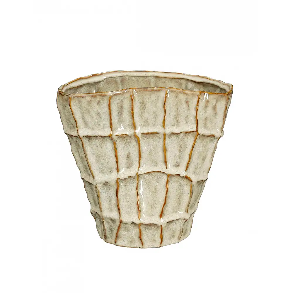 Βάζο cream οβάλ ανάγλ. τετράγωνα 22x14,5x21cm