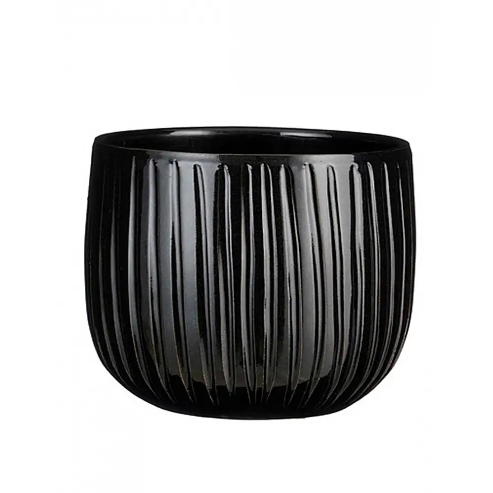 Κασπώ κεραμικό μπουλ ριγέ μαύρο  Φ25x20cm