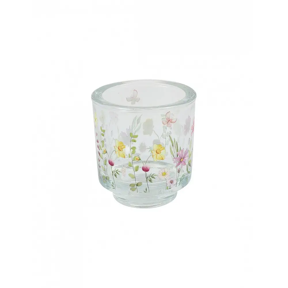 Κηροπήγιο γυάλινο με λουλούδια 8x8,5