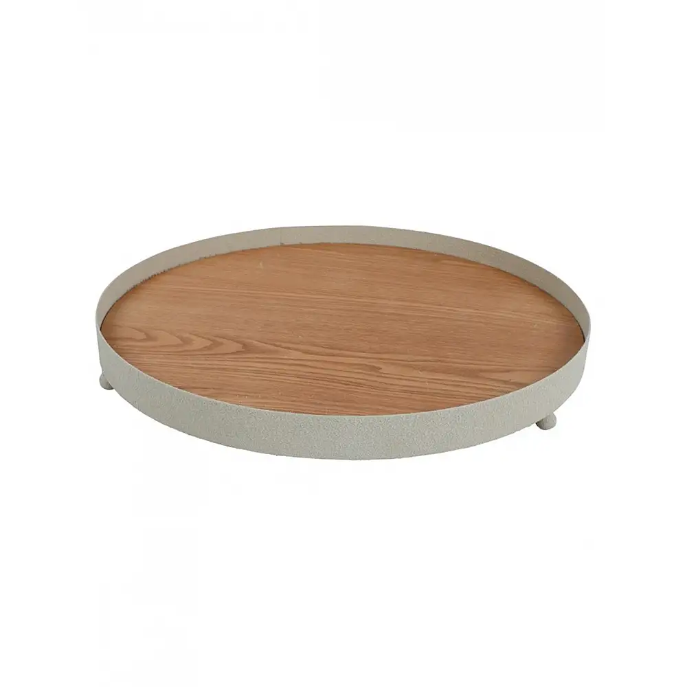 Δίσκος μεταλλικό εκρού με ξύλο Φ40x5cm