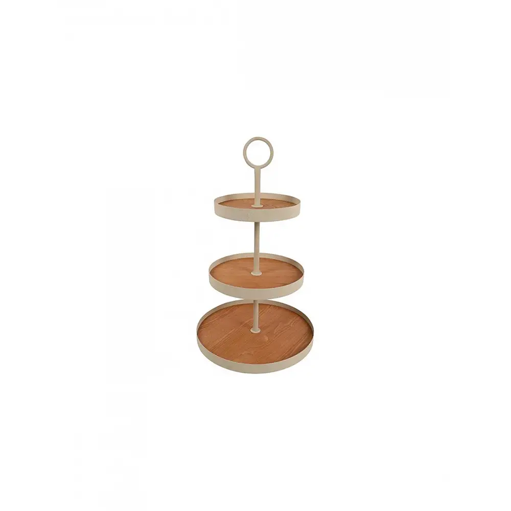 Δίσκος 3οροφος μεταλλικό εκρού με ξύλο  40,5x65,5