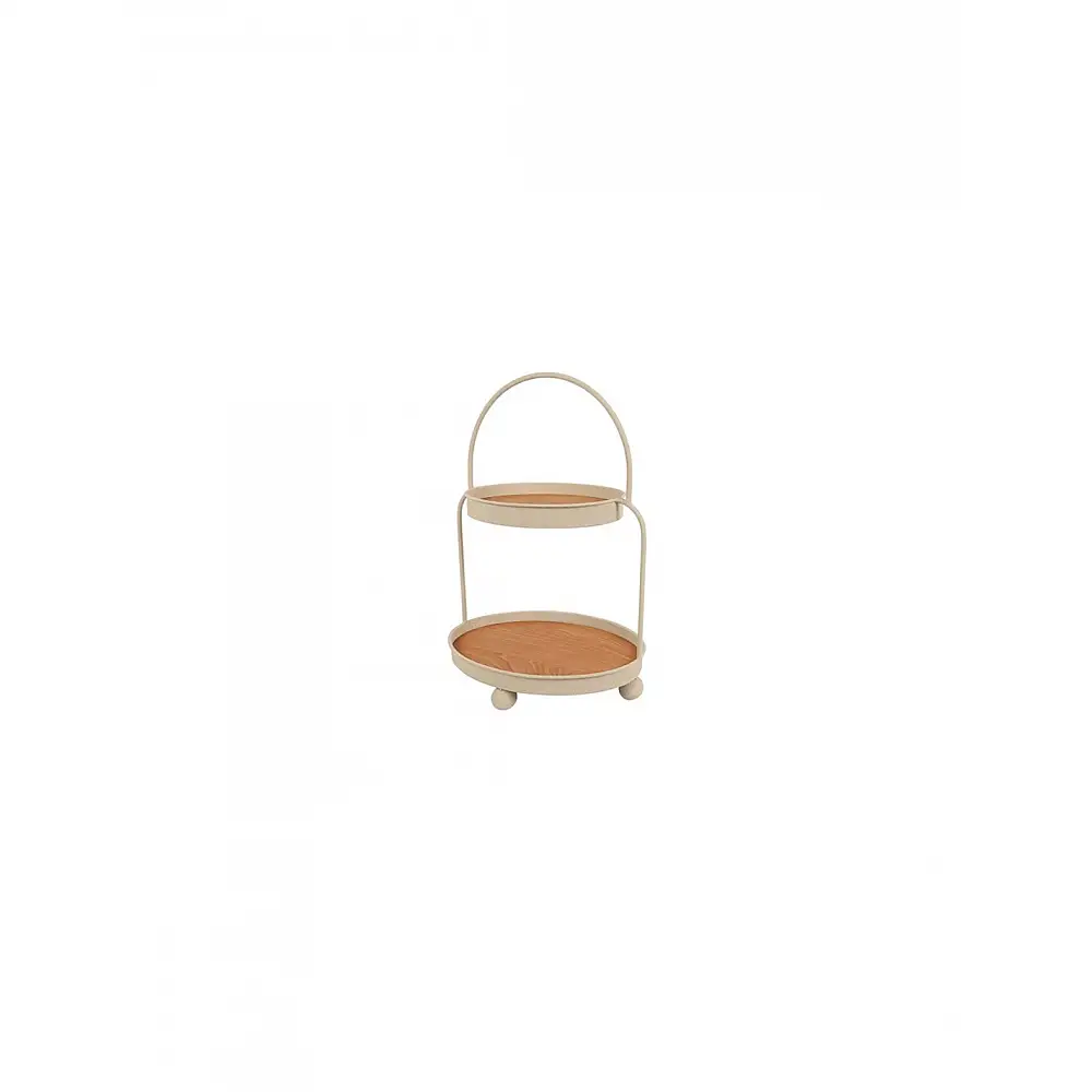 Δίσκος 2οροφος μεταλλικό εκρού με ξύλο 37,5x25,5x51cm