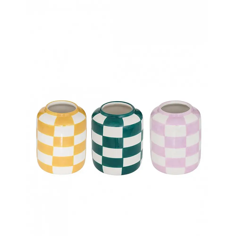 Bάζο κεραμικό καρό 3χρώματα 11x14cm