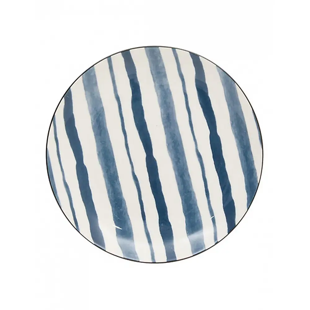 Πιάτο πορσελάνη μπλε ρίγες Φ19,5Η2cm