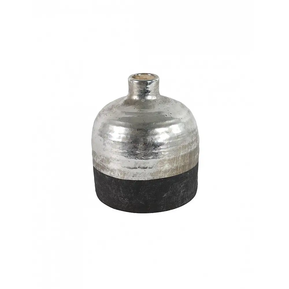 Βάζο μπουκάλι γυάλινο κεραμικό μαύρο με ασημί 15x17