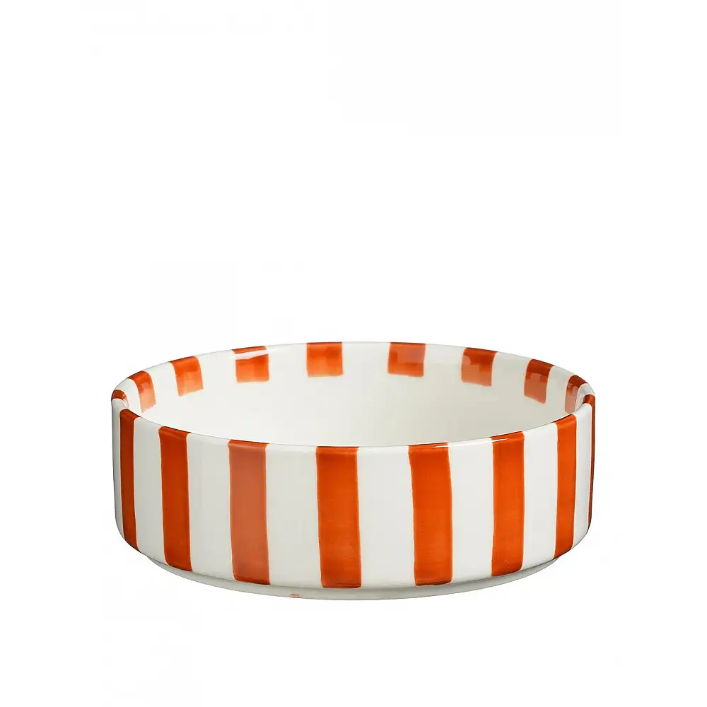 Μπωλ ριγωτό λευκό/κόκκινο Φ16Η5cm