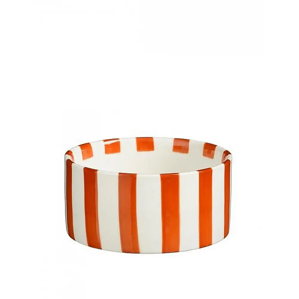 Μπωλ ριγωτό λευκό/κόκκινο Φ13Η6cm