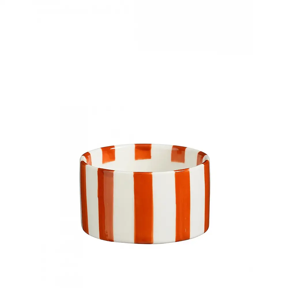 Μπωλ ριγωτό λευκό/κόκκινο Φ9Η5cm