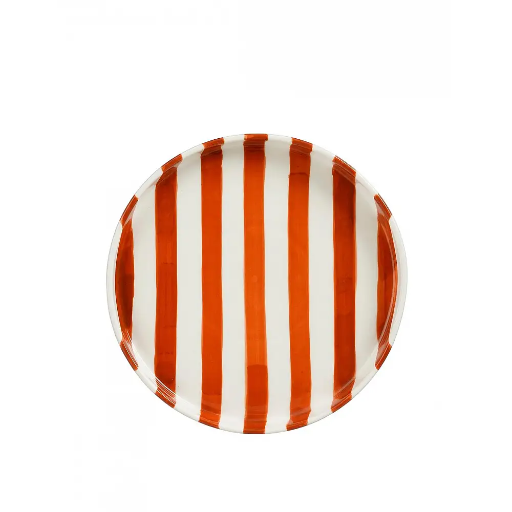 Πιατέλα ριγωτή λευκή-κόκκινονη Φ21Η2,5cm