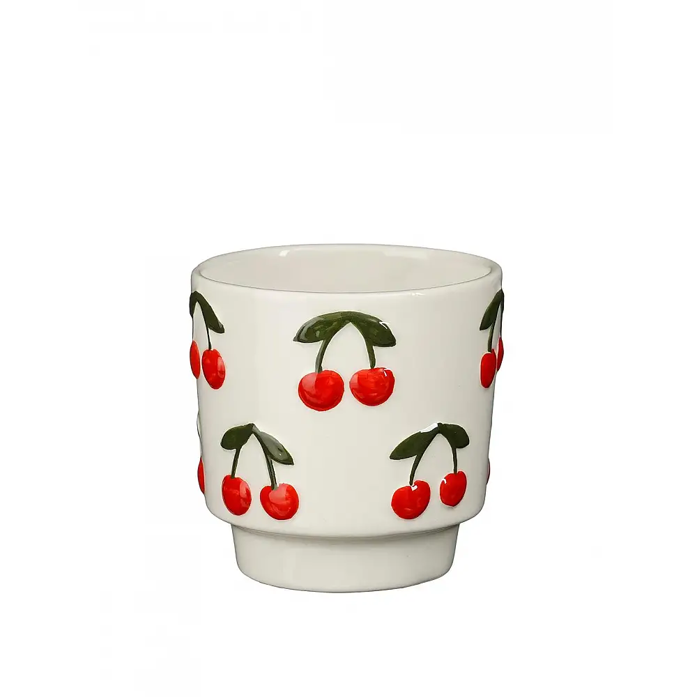 Κασπώ κεραμικό λευκό με κεράσια Φ9,5Η9,5cm