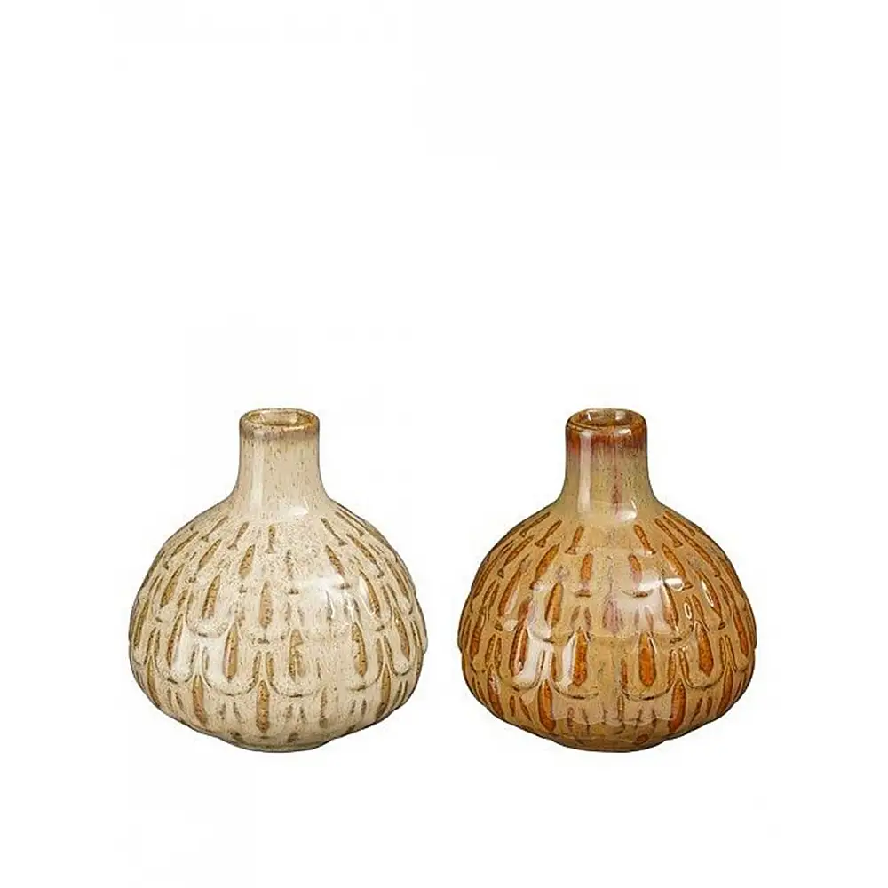 Βάζο κεραμικό 2χρώματα-μπεζ/καφέ Φ9Η10,5cm