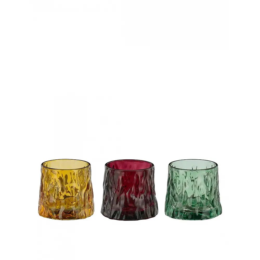 Κηροπήγιο γυάλινο 3χρώματα Φ8Η7cm