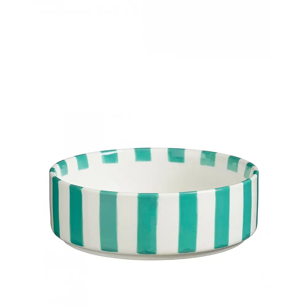 Μπωλ ριγωτό λευκό/πράσινο Φ16Η5cm