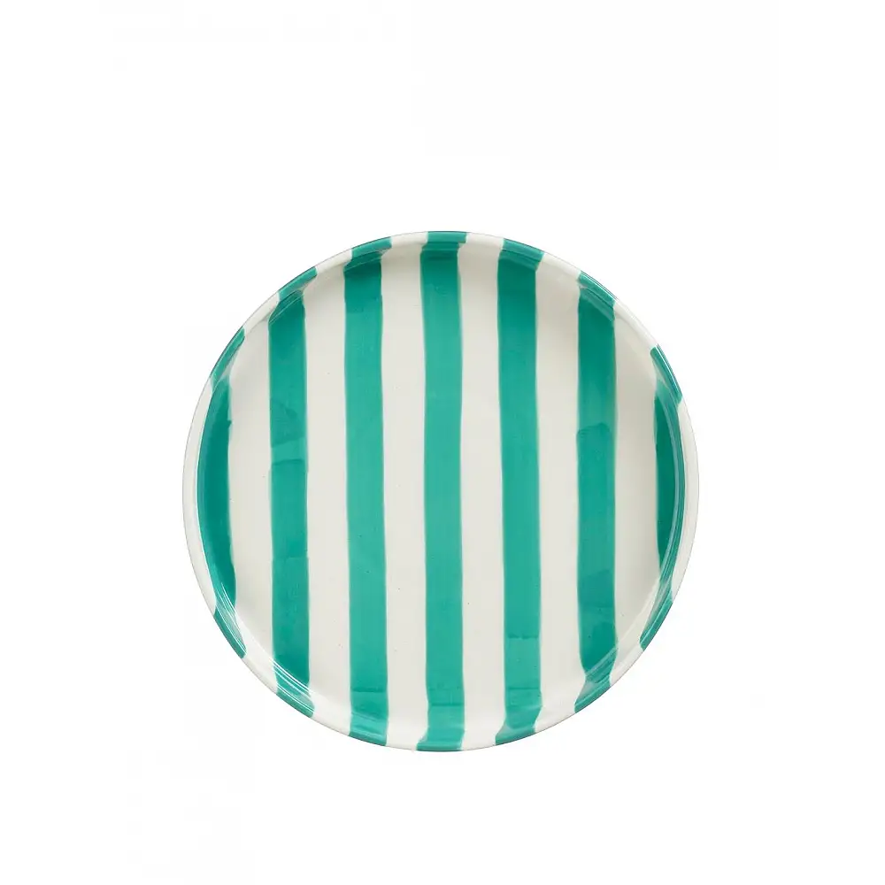 Πιατέλα ριγωτή λευκή-πράσινη Φ21Η2,5cm