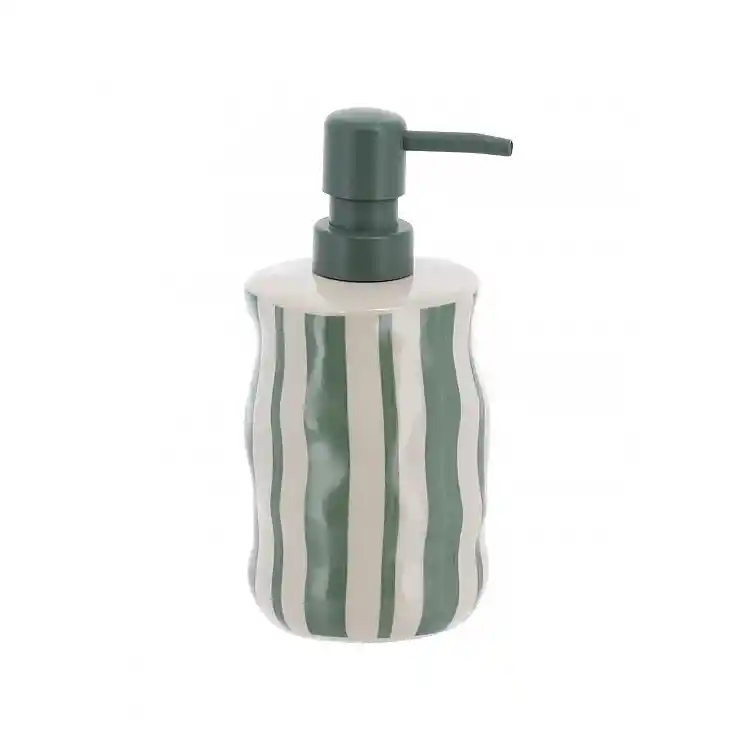Dispenser stoneware  GREEN STRIPES  350ml/8,1x18,5cm