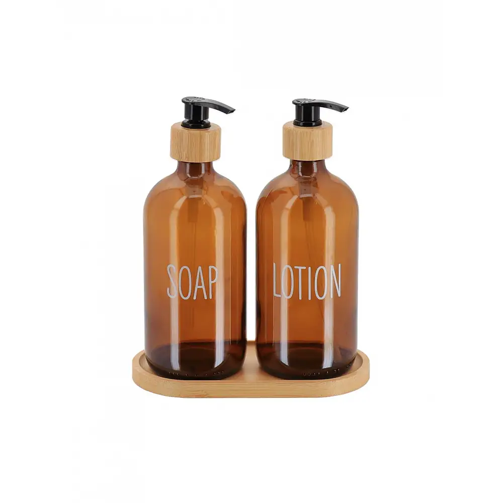 Dispenser γυάλινο set/2 σε bamboo βάση 500ml/17,5x8x21,5cm