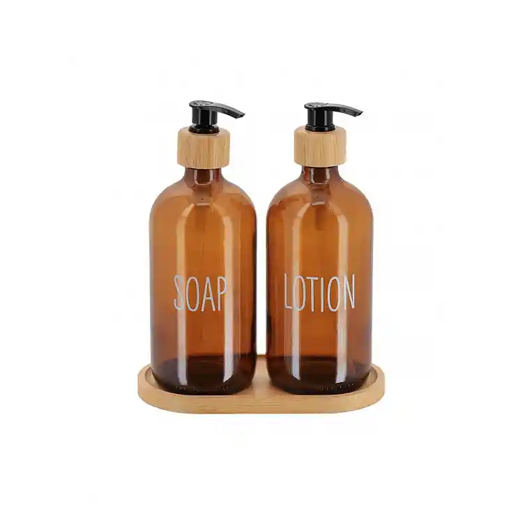 Dispenser γυάλινο set/2 σε bamboo βάση 500ml/17,5x8x21,5cm
