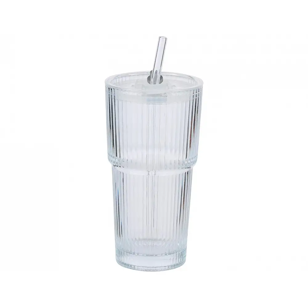 Ποτήρι διάφανο με καλαμάκι 550ml/9,5 x 8,6 x 17cm