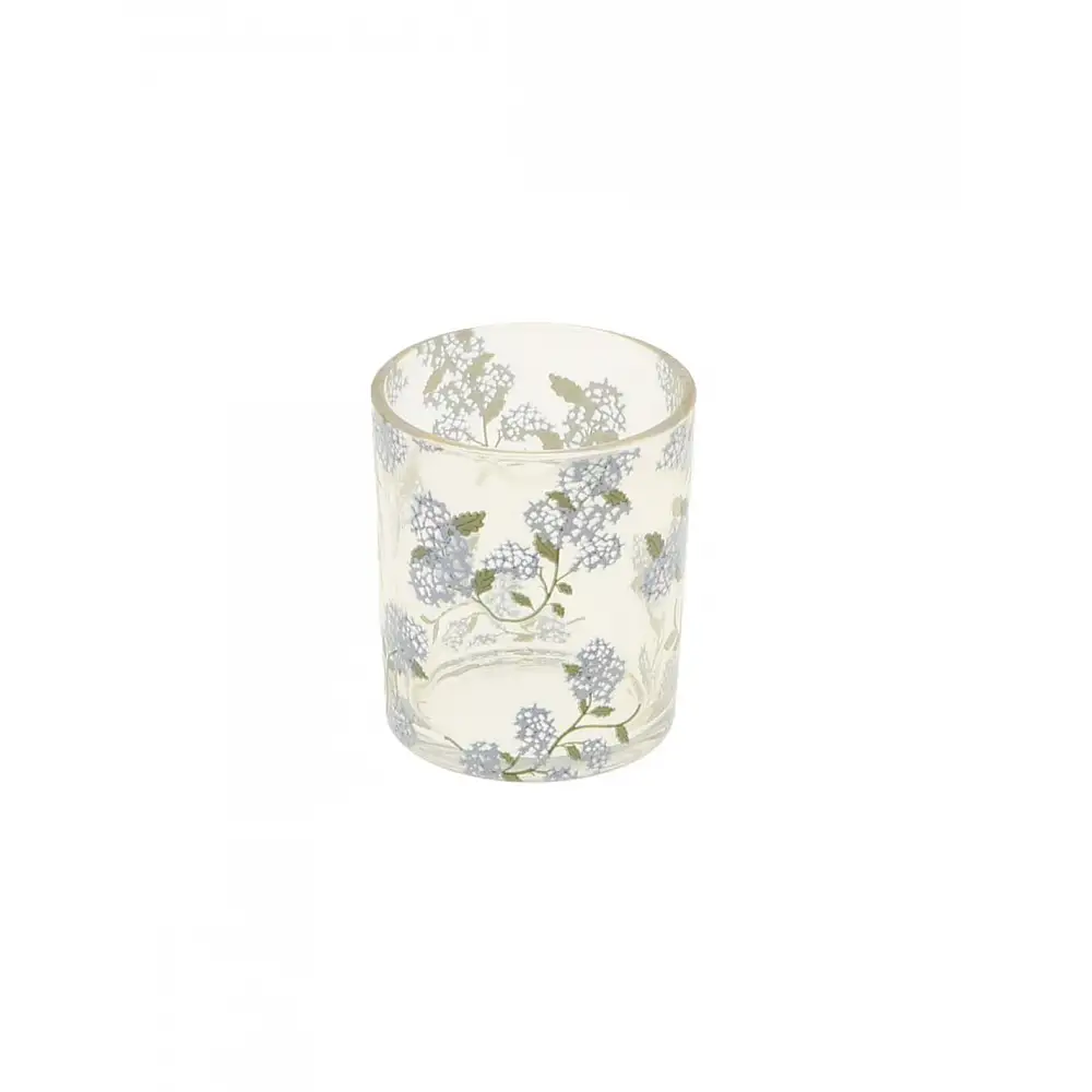 Κηροπήγιο γυάλινο μπλε λουλούδια 7x8,2cm