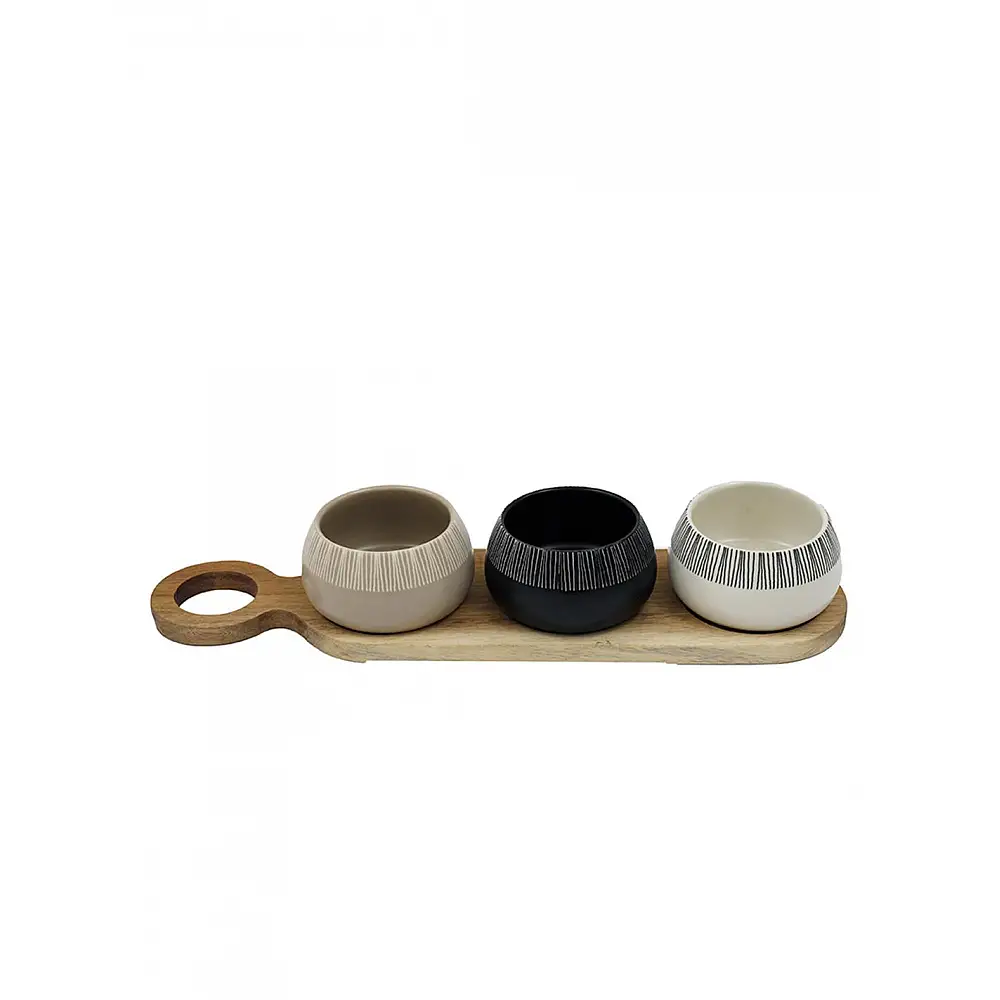 Μπωλ κεραμικά TAPAS σε ξύλινη βάση 38X10X6. 8cm