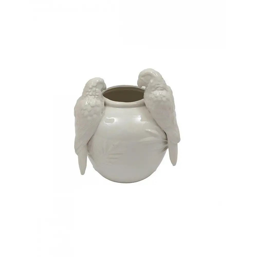 Βάζο κεραμικό λευκό με παπαγάλους 21x23,7cm