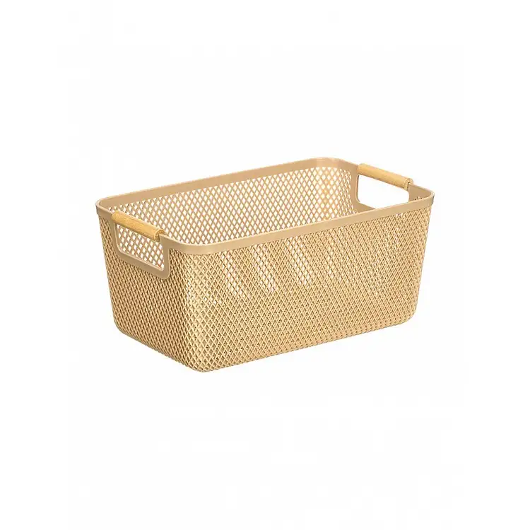 Καλάθι μπεζ πλαστικό/bamboo χερούλια 27,5X18cm