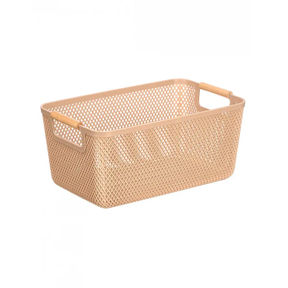 Καλάθι μπεζ πλαστικό/bamboo χερούλια 36X22cm
