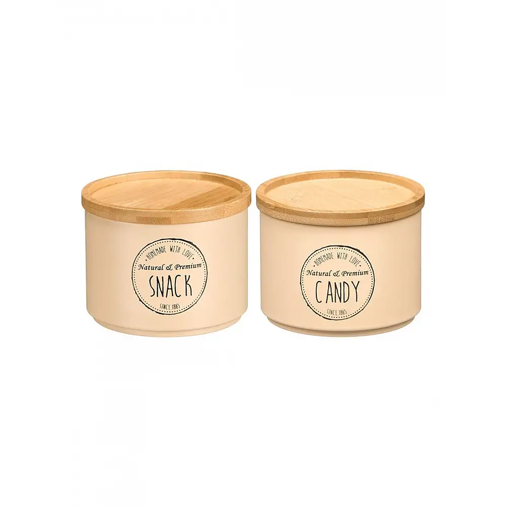 Κουτί αποθήκευσης μεταλλικό μπεζ/bamboo καπάκι 2σχέδια 12,7x10cm