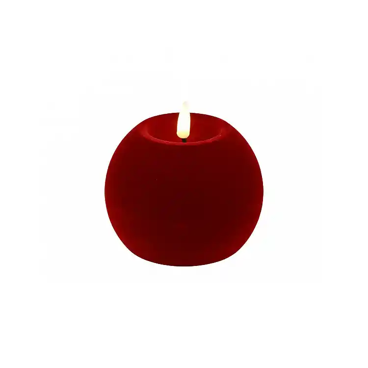 Κερί  κορμος βελούδο μπάλα κόκκινονη LED warm white/timer/remote/2xAA 10x7,8cm