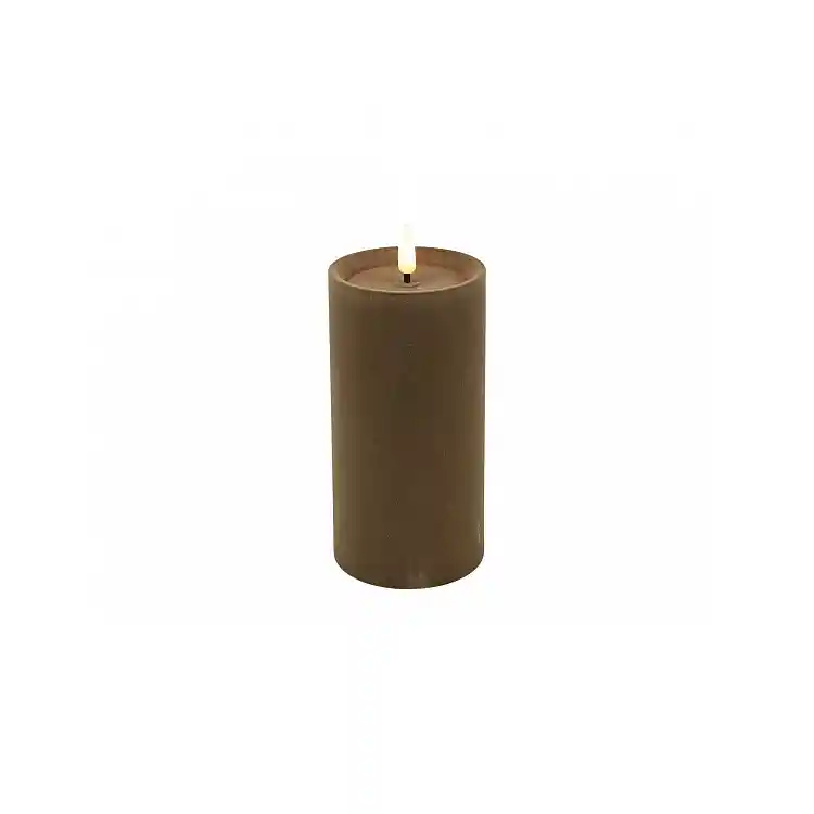 Κερί  κορμος βελούδο καφέ LED warm white/timer/remote/2xAA 7,5x15cm