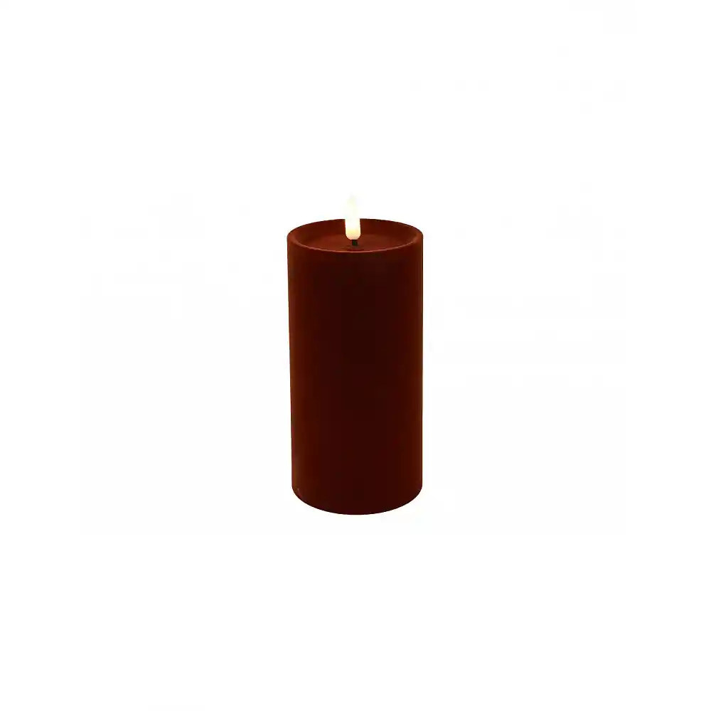 Κερί  κορμος βελούδο μπορντώ LED warm white/timer/remote/2xAA 7,5x15cm
