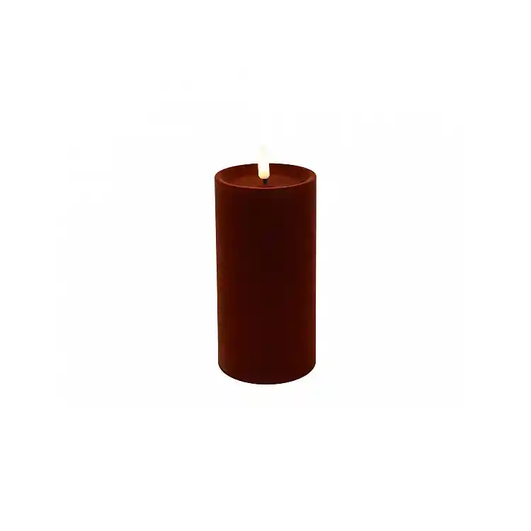 Κερί  κορμος βελούδο μπορντώ LED warm white/timer/remote/2xAA 7,5x15cm