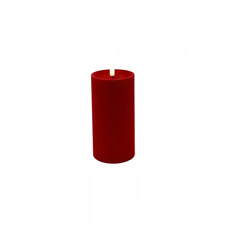 Κερί  κορμος βελούδο κόκκινο LED warm white/timer/remote/2xAA 7,5x15cm