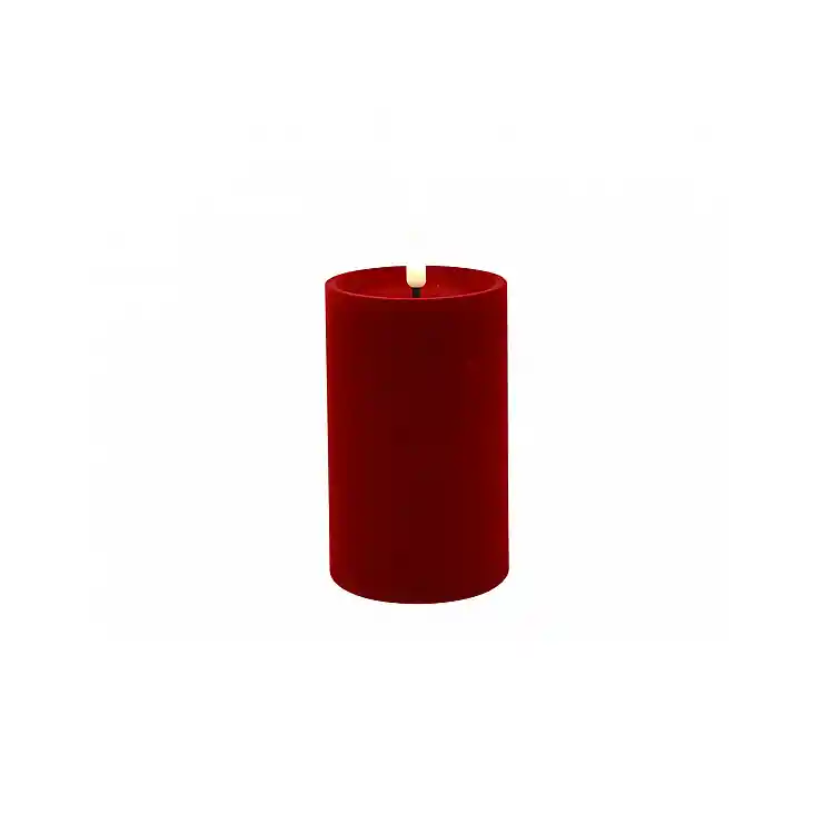 Κερί  κορμος βελούδο κόκκινο LED warm white/timer/remote/2xAA 7,5x12,5cm