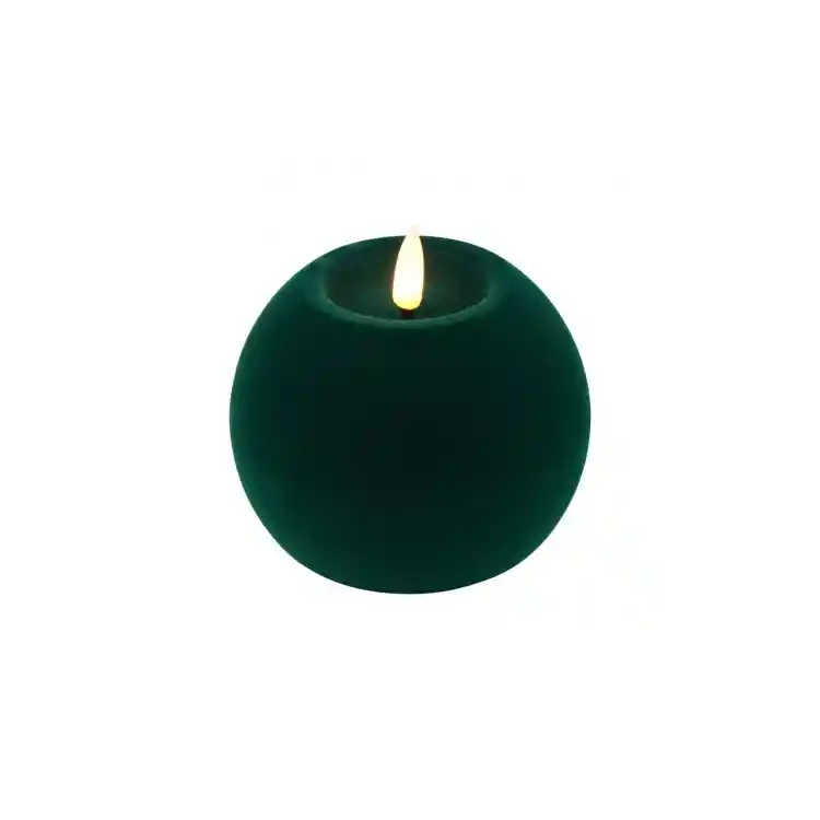 Κερί μπάλα βελούδο πράσινη σκ. LED warm white/timer/remote/2xAA 10x7,8cm