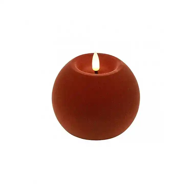 Κερί μπάλα βελούδο πορτοκαλί. Φ10 LED warm white/timer/remote/2xAA 10x7,8cm