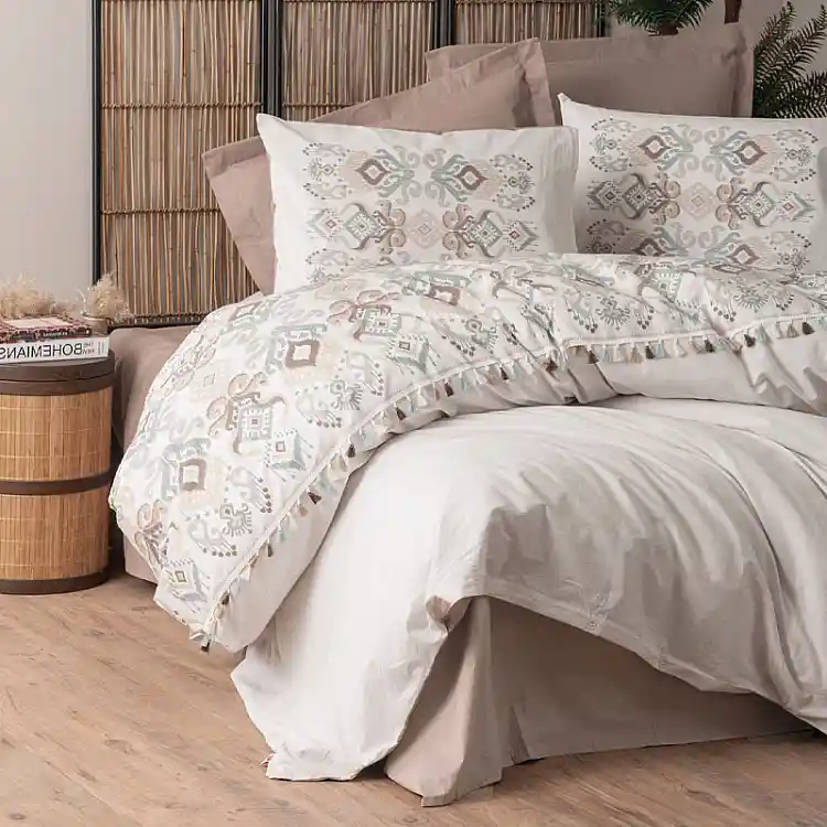 Σετ παπλωματοθήκη Asilo Cotton Box 4 τμχ Διπλή (200x220) χρώμα καφέ - λευκό | 129CTN4299