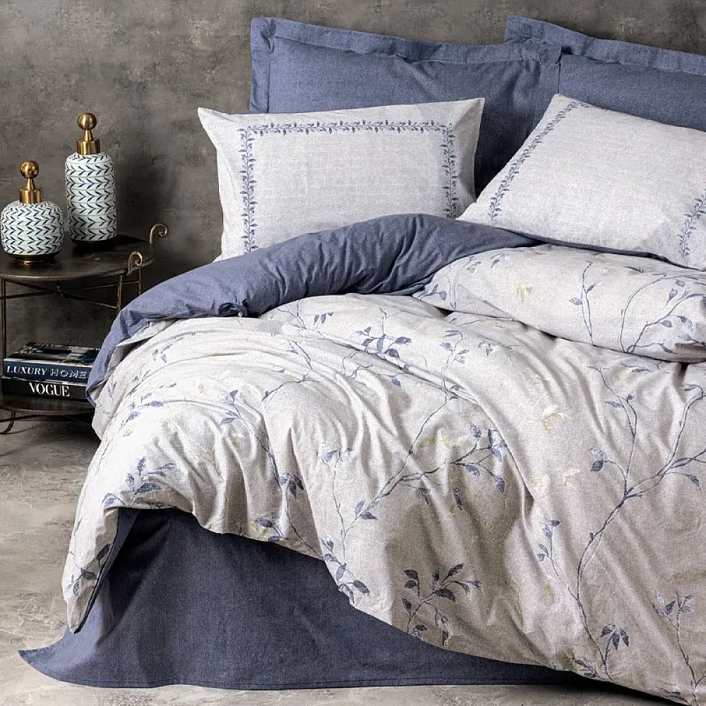 Σετ παπλωματοθήκη Nitsa Cotton Box 3 τμχ Μονή (160x220) χρώμα σκούρο μπλε - γκρι | 129CTN4304