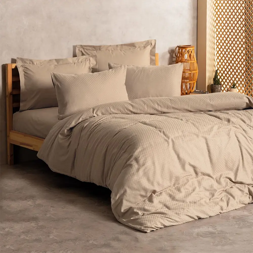 Σετ παπλωματοθήκη Plaid Cotton Box 4 τμχ Διπλή (200x220) χρώμα mink | 129CTN4443