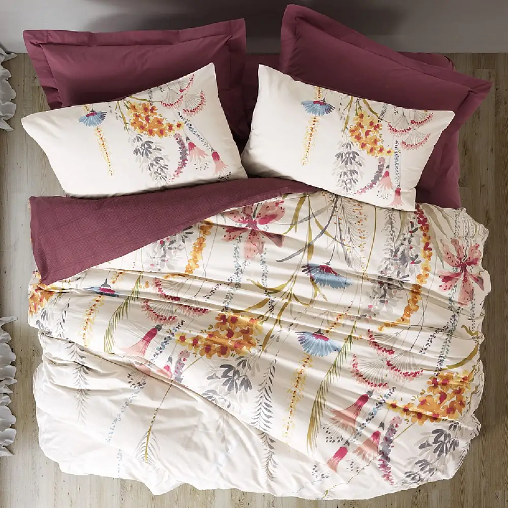 Σετ παπλωματοθήκη Flos Cotton Box 4 τμχ Διπλή (200x220) χρώμα μπορντώ | 129CTN4843