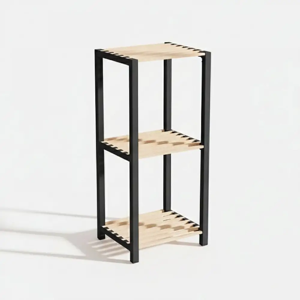 Ραφιέρα δαπέδου - Κομοδίνο ξύλινο - πλαστικό χρώμα φυσικό - μαύρο 37x29x79εκ. | FIX-2003-BL