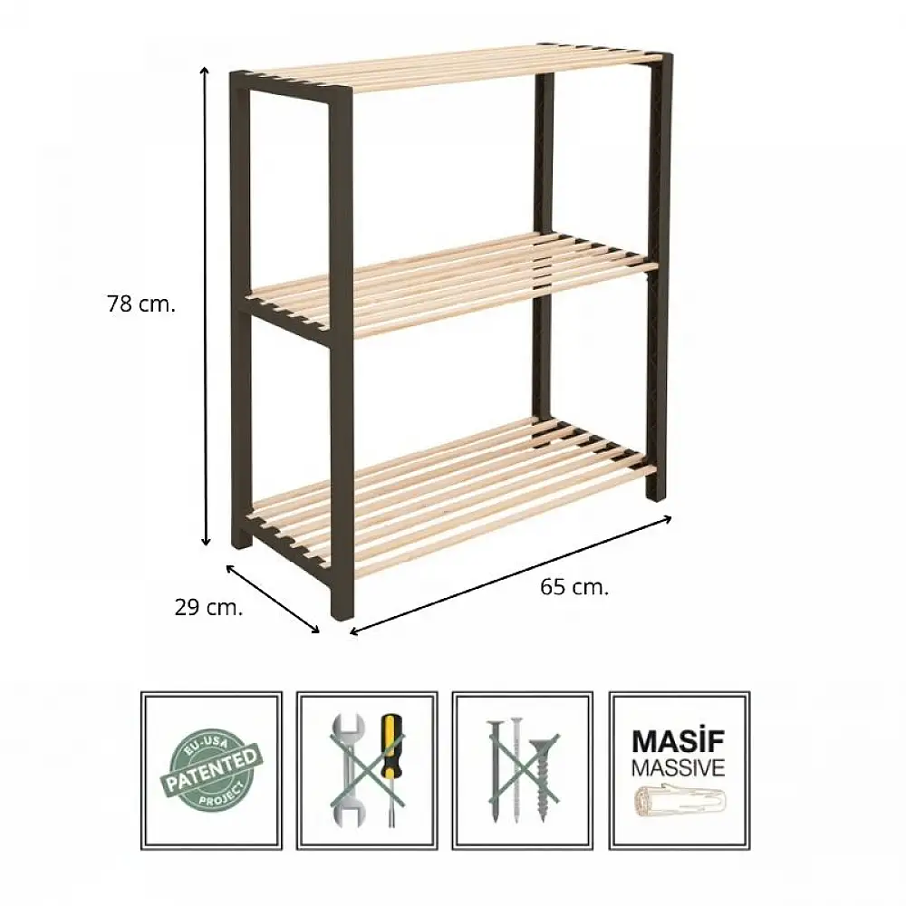 Ραφιέρα δαπέδου - Τραπεζάκι βοηθητικό ξύλινο - πλαστικό χρώμα φυσικό - μαύρο 65x29x78εκ. | FIX-2004-BL
