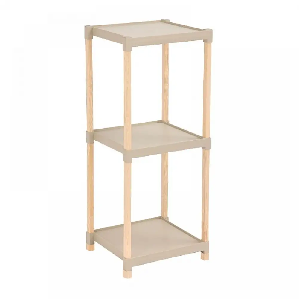 Ραφιέρα δαπέδου πλαστική - ξύλινη χρώμα φυσικό - μπεζ 28x25x72εκ. | FIX-2011-3