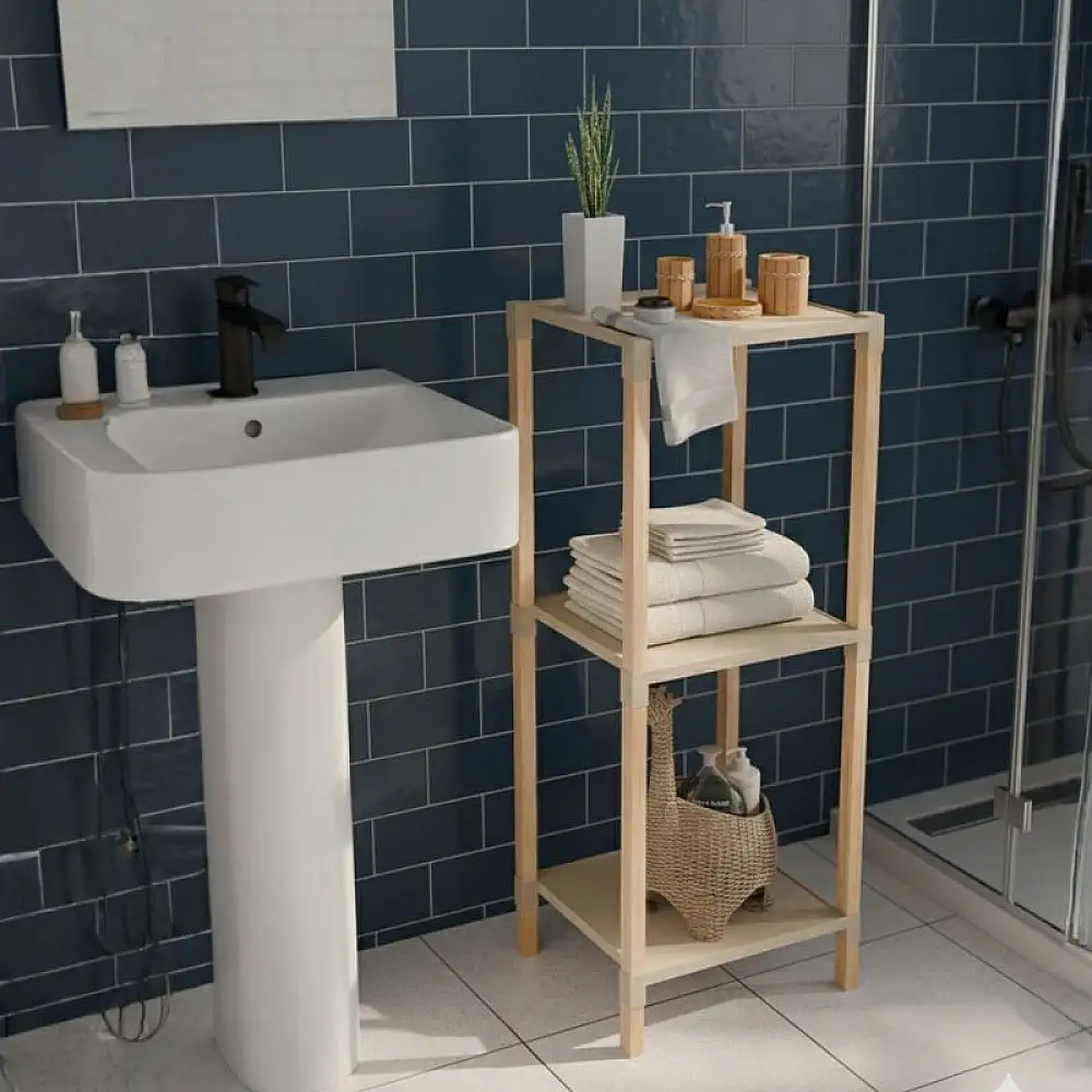 Ραφιέρα δαπέδου πλαστική - ξύλινη χρώμα φυσικό - μπεζ 28x25x72εκ. | FIX-2011-3